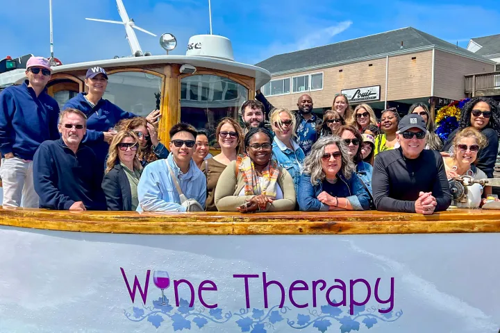 Corporate group private charter aboard Wine Therapy at Pier 39, San Francisco Bay