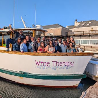 Large group private charter aboard Wine Therapy yacht at Pier 39, San Francisco